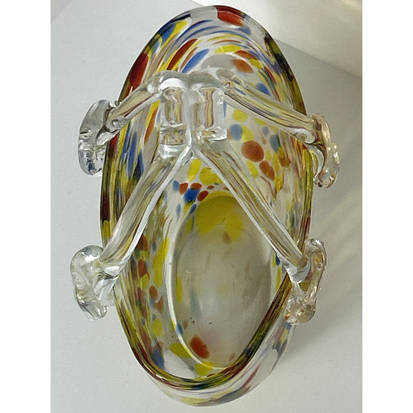 Hand Blown Art Glass Multicolored Dots Spots Murano Style Glass Purse Vase - Picture 5 of 8